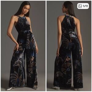 Farm Rio x Anthropologie Velvet Halter Jumpsuit
